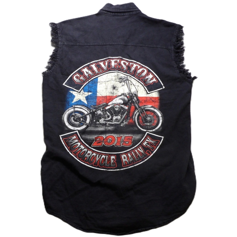 Biker Wear USA Galveston Motorcycle Rally 2015 Vest Men Medium Black Denim Texas